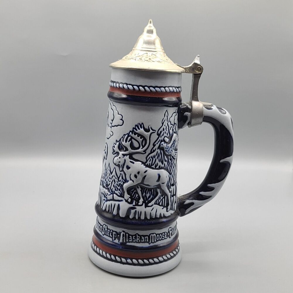 Vintage 1976 Avon Beer Stein Handcrafted in Brazil Alaskan Moose Golden Eagle
